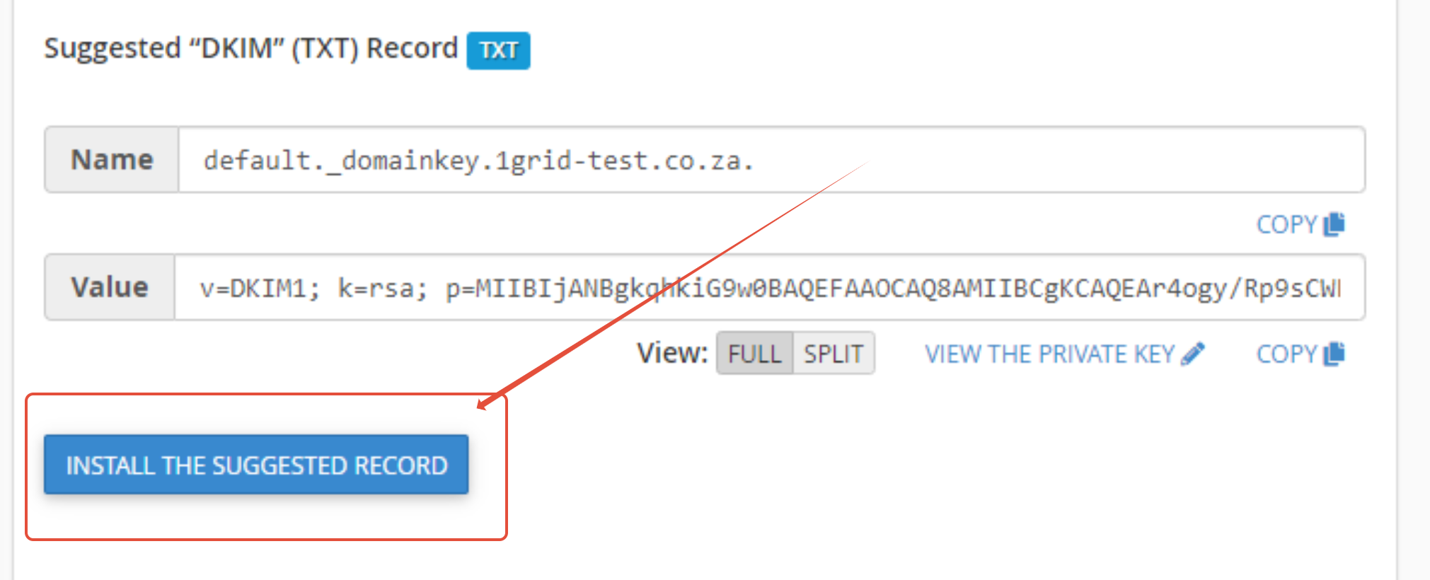 Implementation instructions: 1-grid dkim setup 3 1-Grid Dkim Captura de pantalla 3