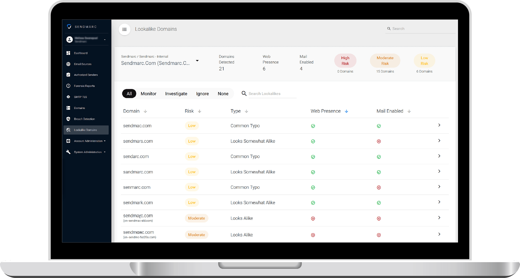Example Of A Lookalike Domain Defense Dashboard On A Laptop Screen