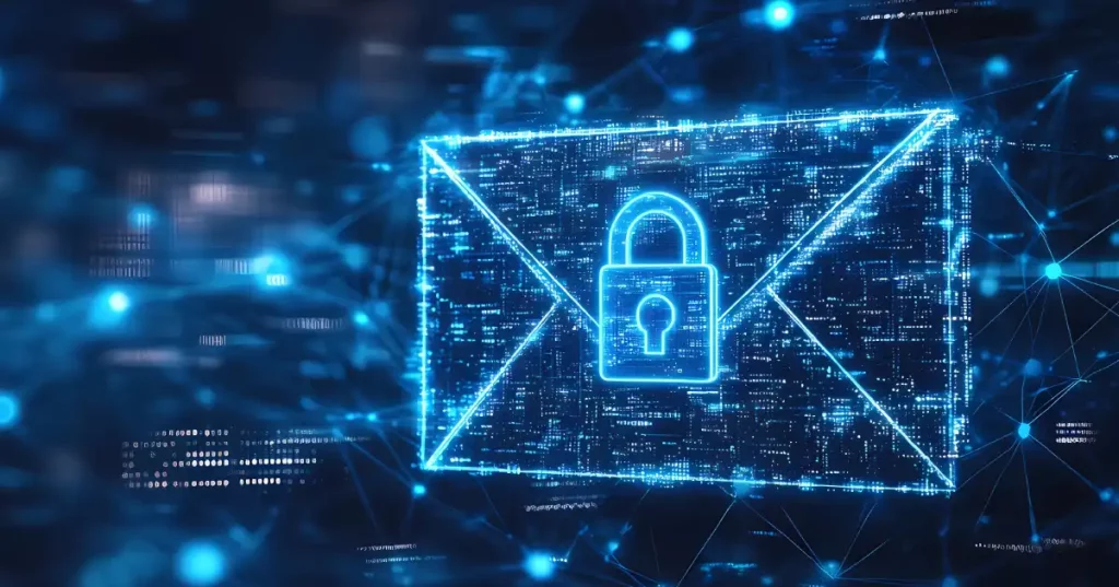 Blue Email Envelope With A Padlock In Cyberspace