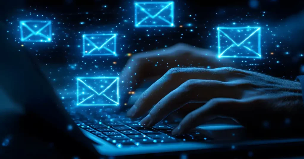 Digital Emails Around A Laptop
