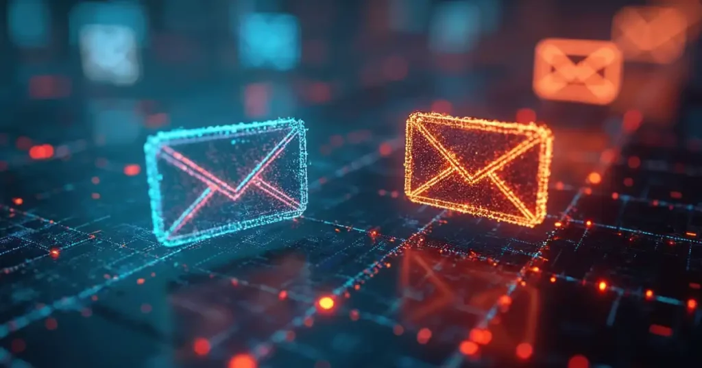 Blue And Orange Email Envelopes In A Digital Environment