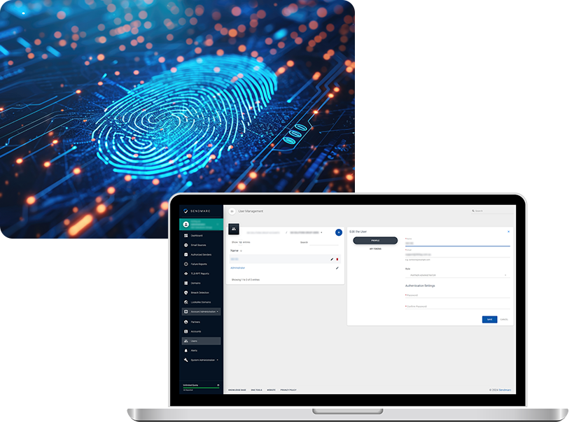 Panel de seguridad del usuario del portal de clientes de Sendmarc