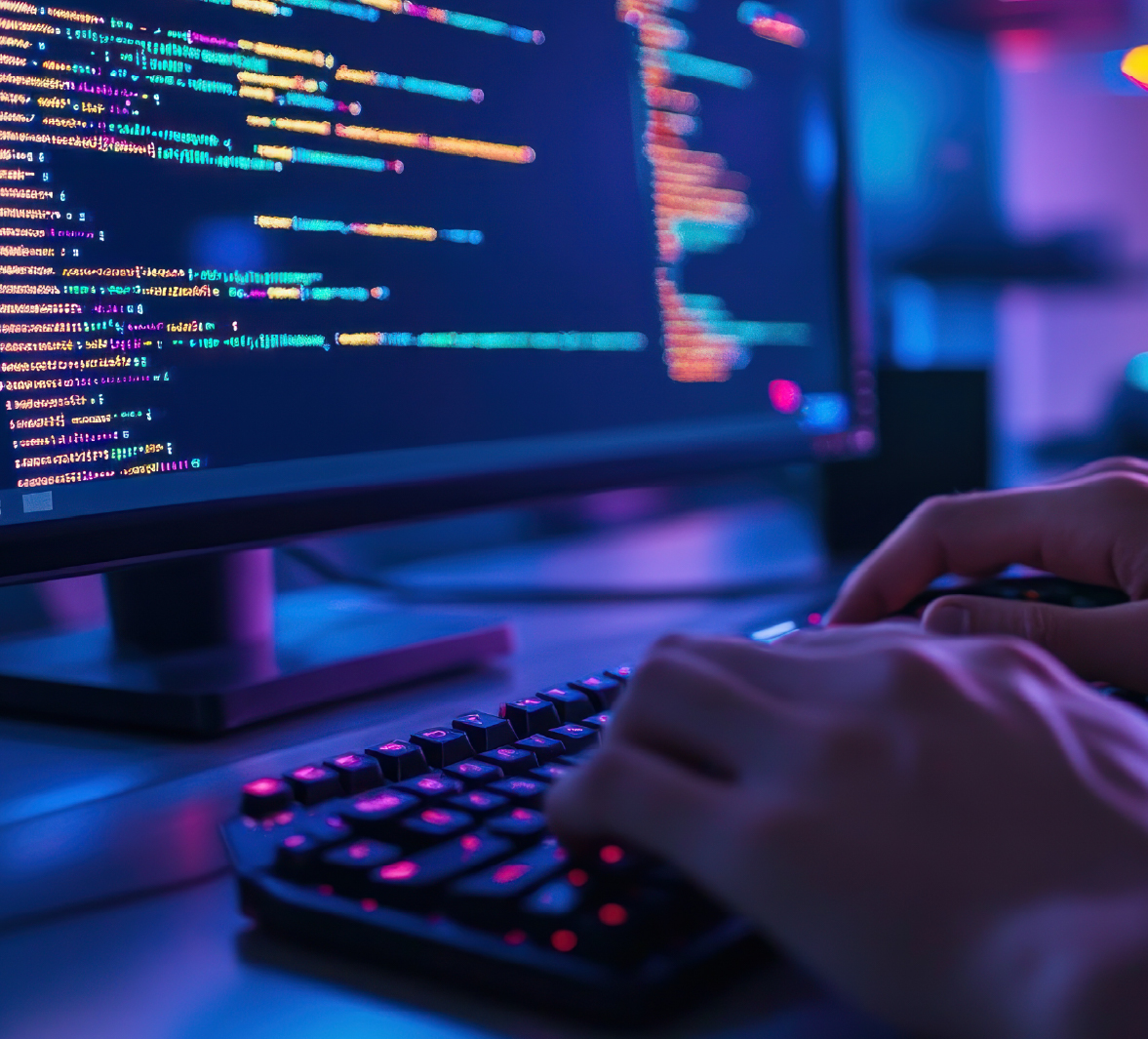 Persona codificando en una pantalla de ordenador