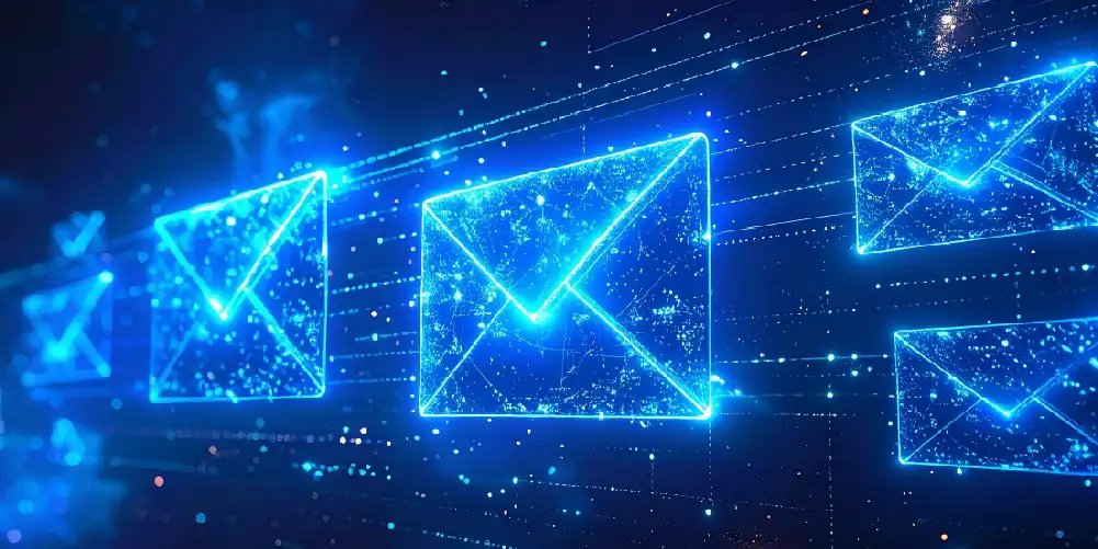 Blue Email Envelopes Floating In A Digital Environment