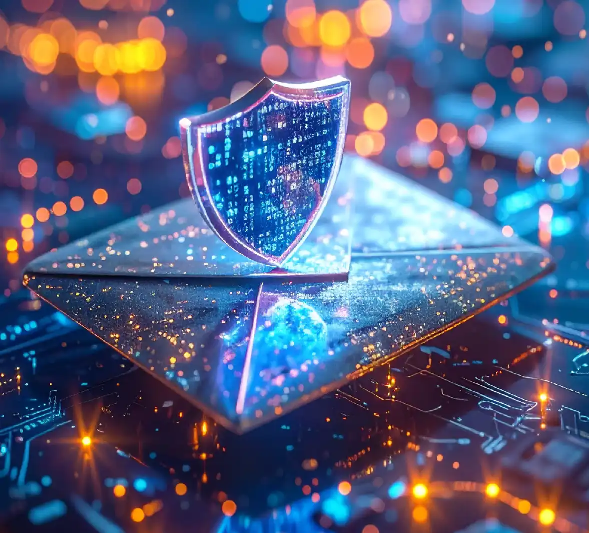 Shield On A Closed Email Envelope In A Digital Environment